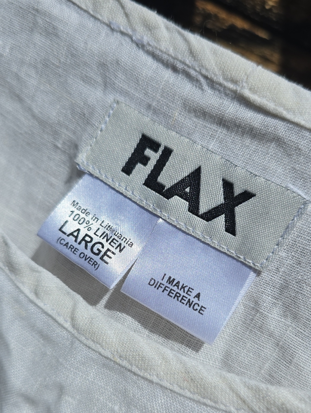 FLAX Women's Linen Tank Top White I MAKE A DIFFERENCE Lagenlook Sz L